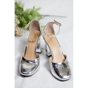 Who What Wear Silver Chunky 90s Heels - Size 10